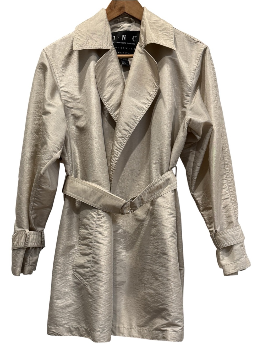 Vintange I.N.C. International Concepts Metallic Trench Coat Petite Minimalist